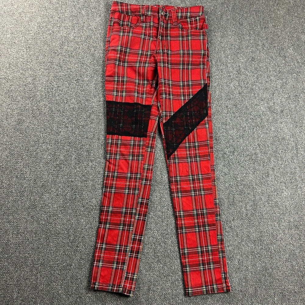 Royal Bones Juniors 5 Plaid‎ Red Skinny Casual Cotton Blend